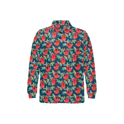 Sloth Red Design Themed Print Long Sleeve Polo Shirt For Men's