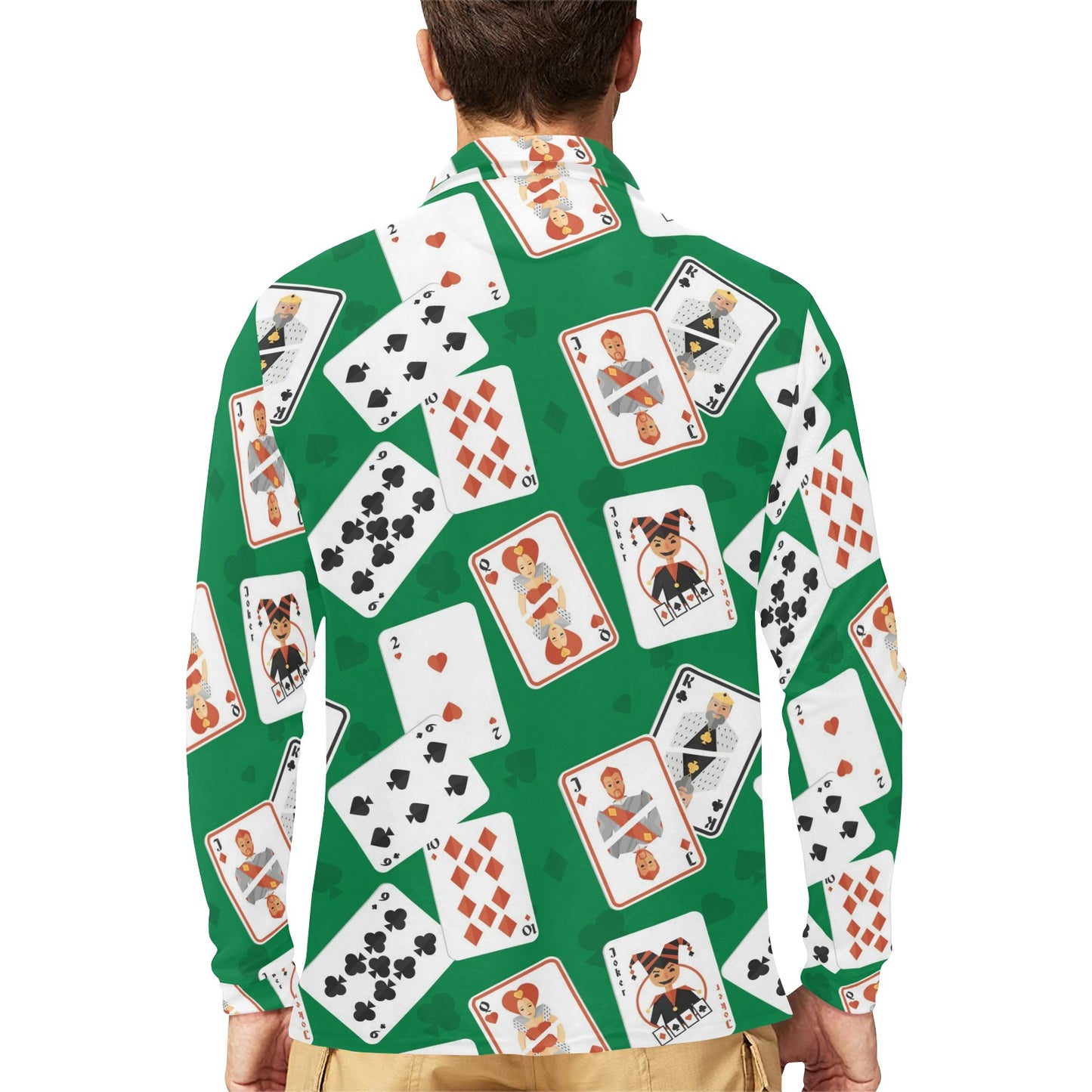 Poker Cards Pattern Print Design A03 Long Sleeve Polo Shirt For Men's
