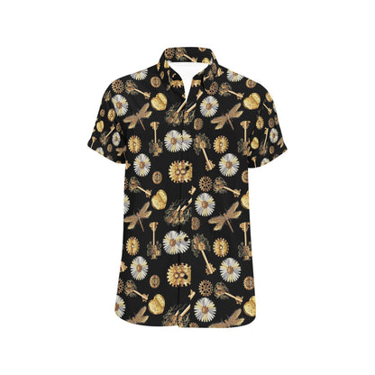 Steampunk Key Dragonfly Print Design LKS303 Men Short Sleeve Button Up Shirt