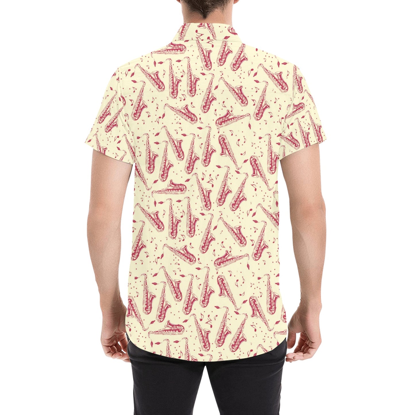 Saxophone Print Design LKS402 Men Short Sleeve Button Up Shirt