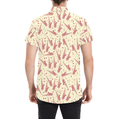 Saxophone Print Design LKS402 Men Short Sleeve Button Up Shirt
