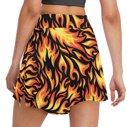 Flame Fire Design Pattern 17" Golf & Pickleball Skort with Pockets
