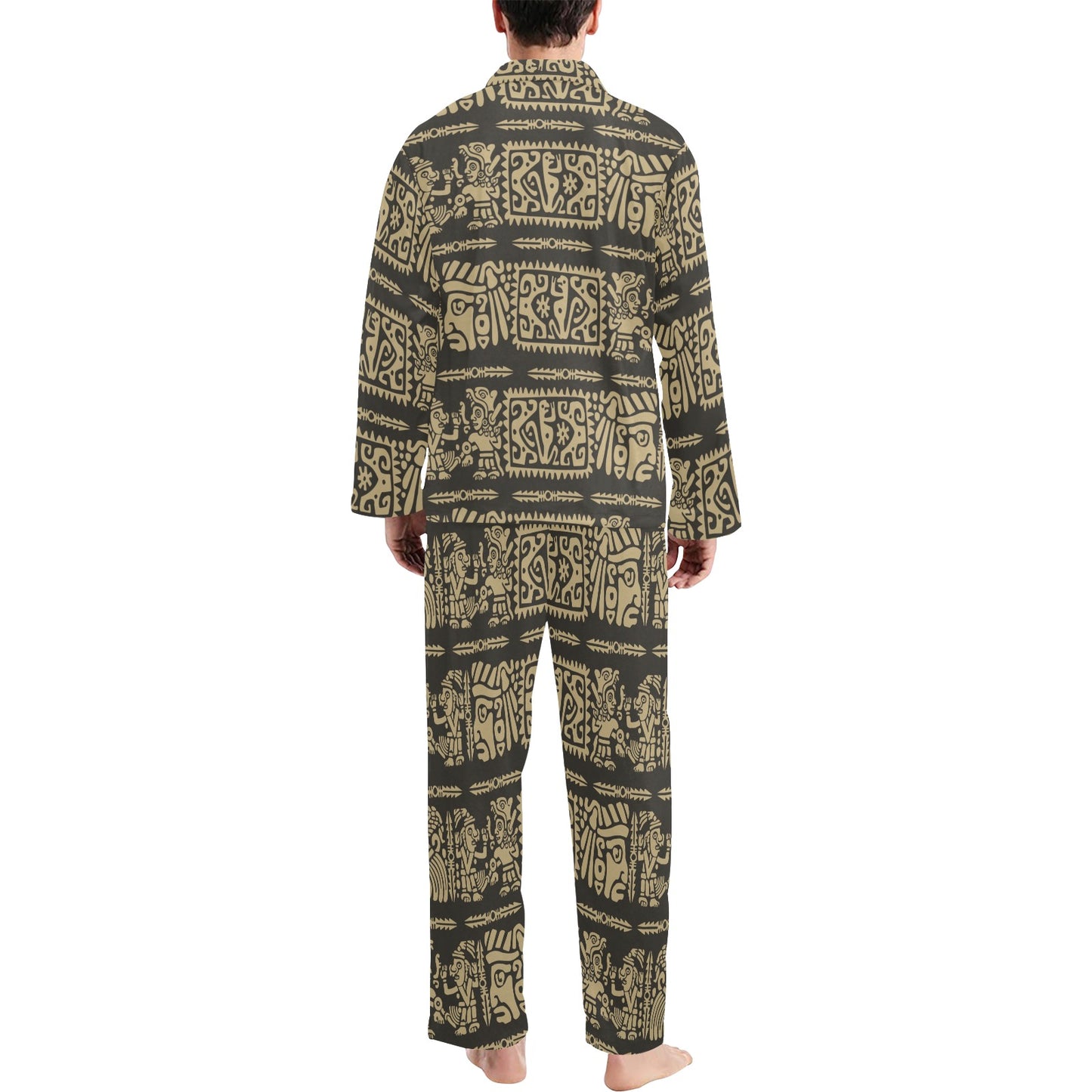 Mayan Pattern Print Design 02 Men's Long Pajama Set