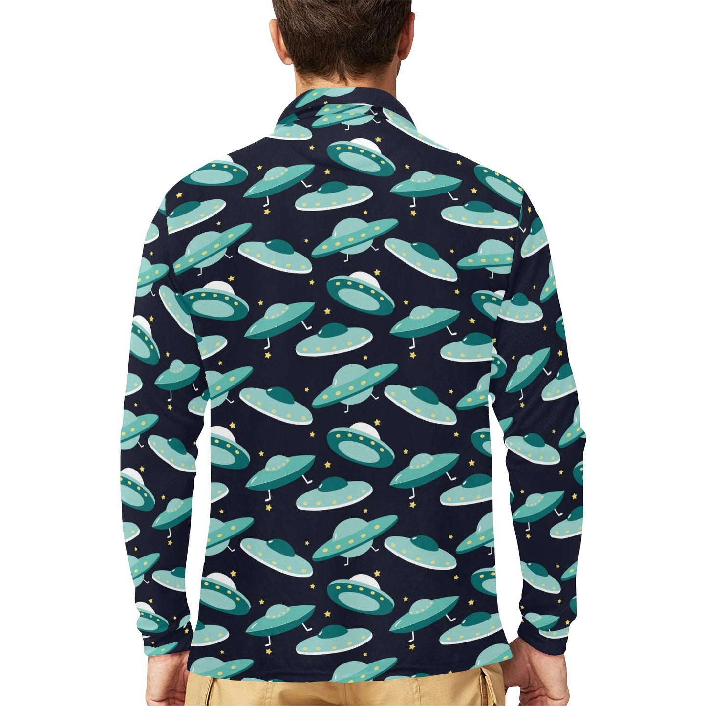 UFO Print Design LKS304 Long Sleeve Polo Shirt For Men's