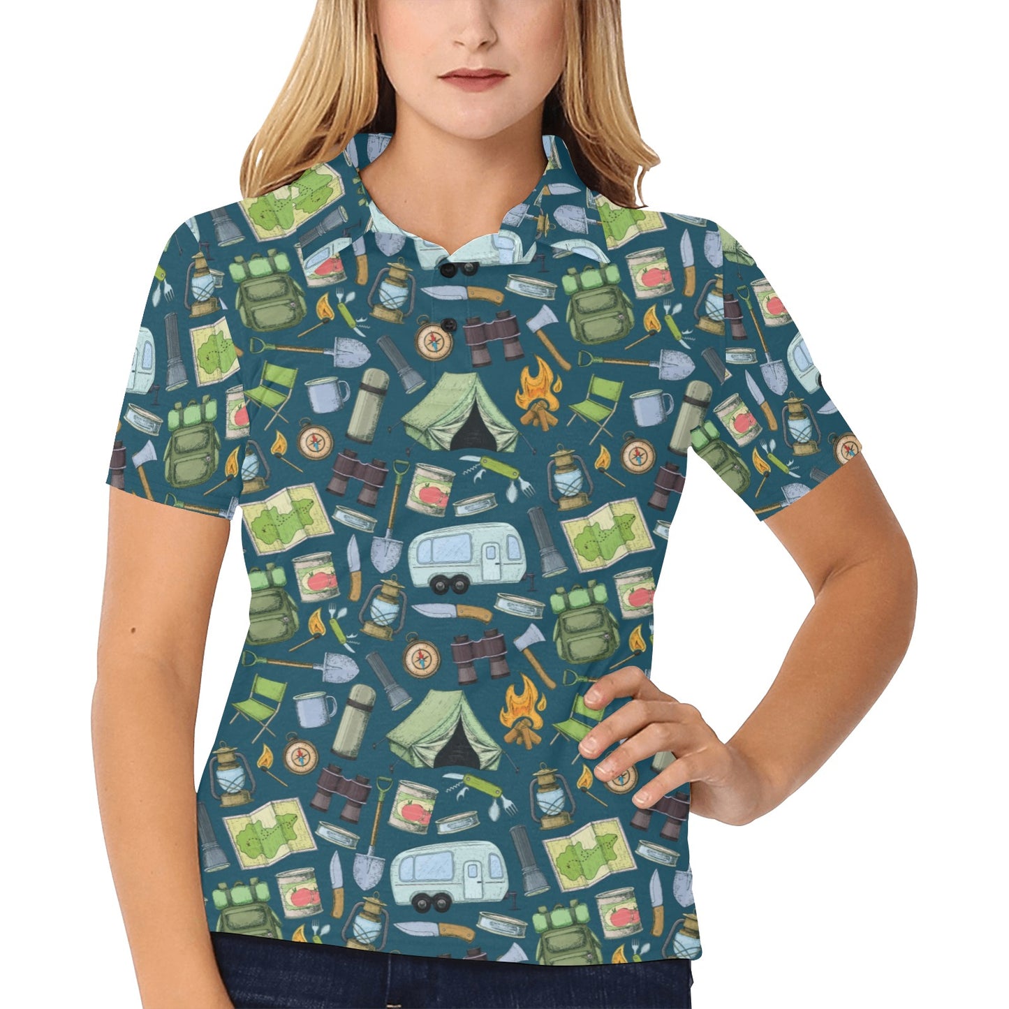 Camping Pattern Print Design 02 Women's Polo Shirt