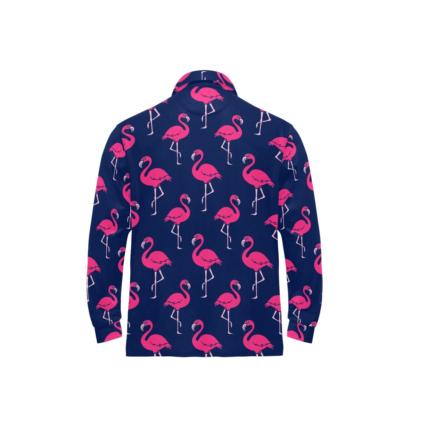 Pink Flamingo Pattern Long Sleeve Polo Shirt For Men's
