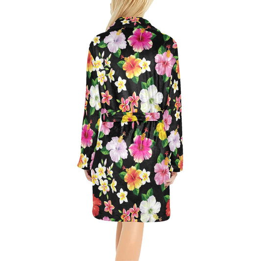 Hibiscus Pattern Print Design HB025 Women's Fleece Robe
