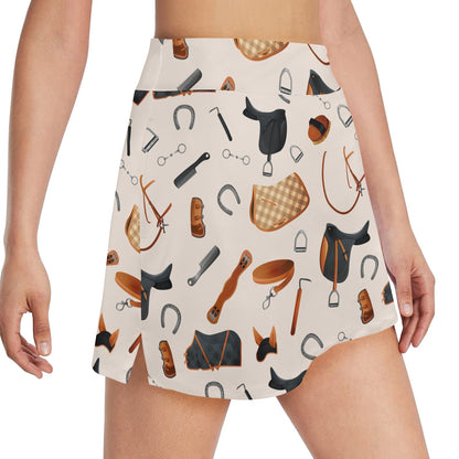 Equestrian Equipment Print Pattern 17" Golf & Pickleball Skort with Pockets