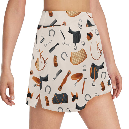 Equestrian Equipment Print Pattern 17" Golf & Pickleball Skort with Pockets