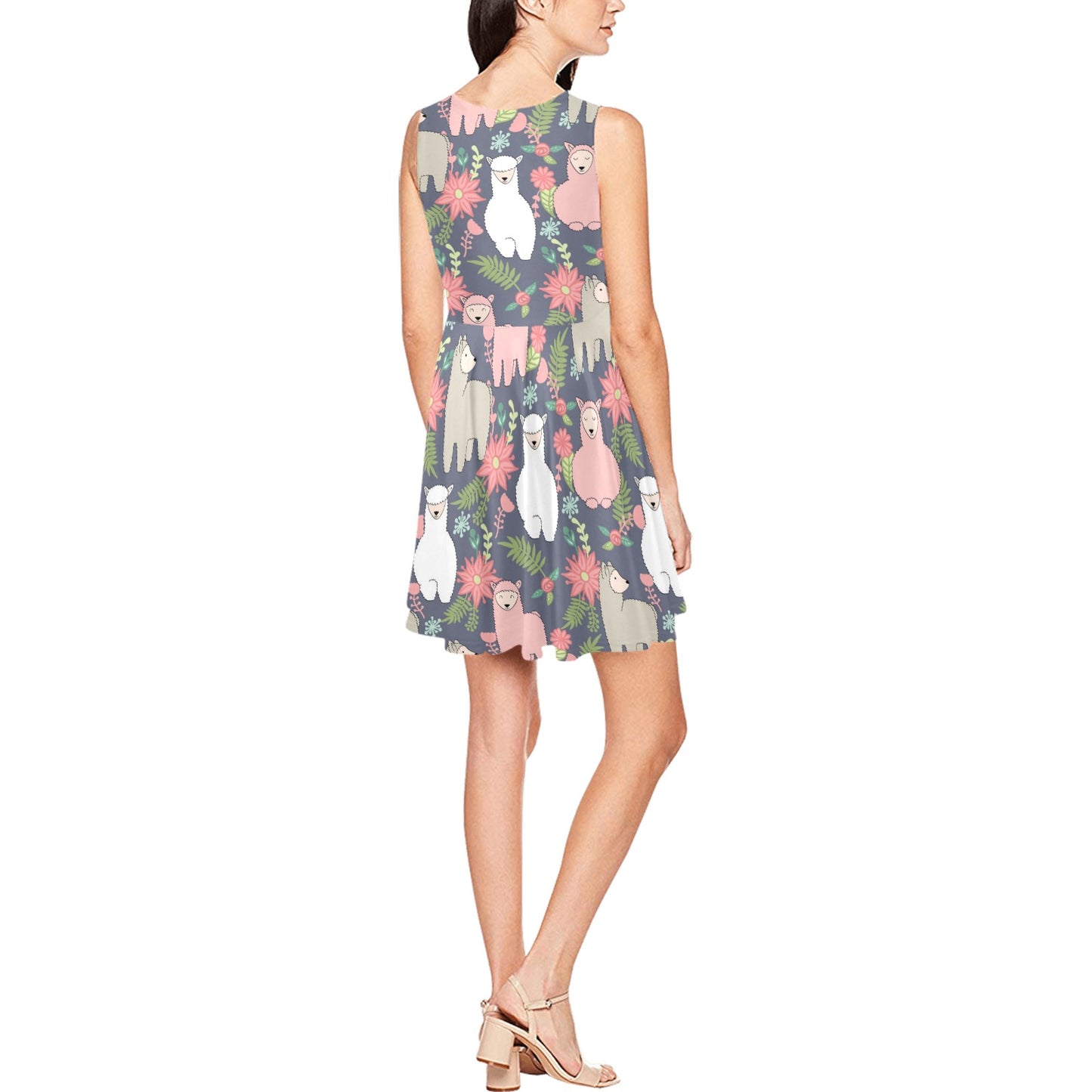Alpaca Pattern Print Design 03 Sleeveless Dress
