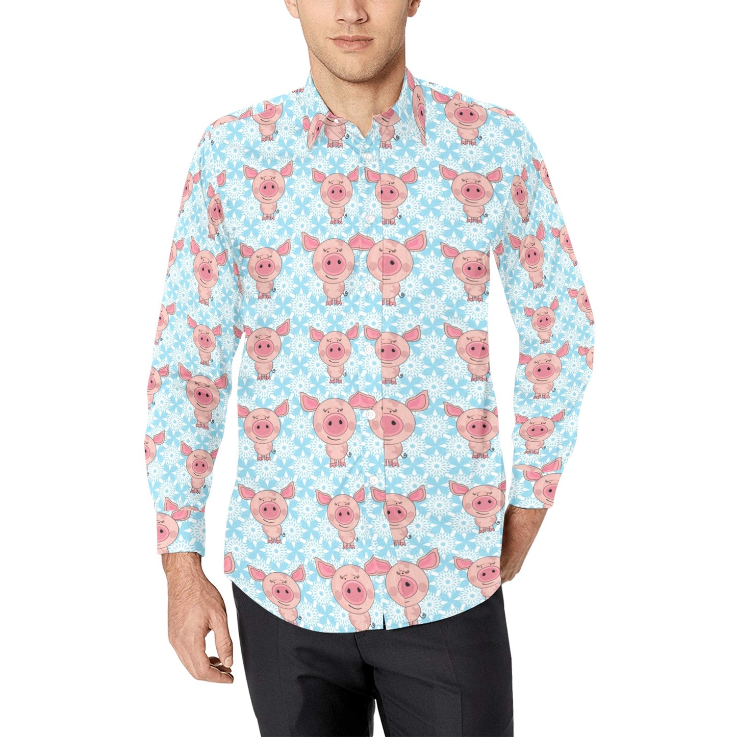 Pig Print Design LKS402 Men's Long Sleeve Dress Shirt