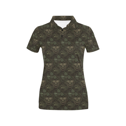Skull Camo Style Print Design LKS308 Women's Polo Shirt