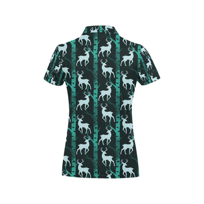 Deer Jungle Print Pattern Women's Polo Shirt