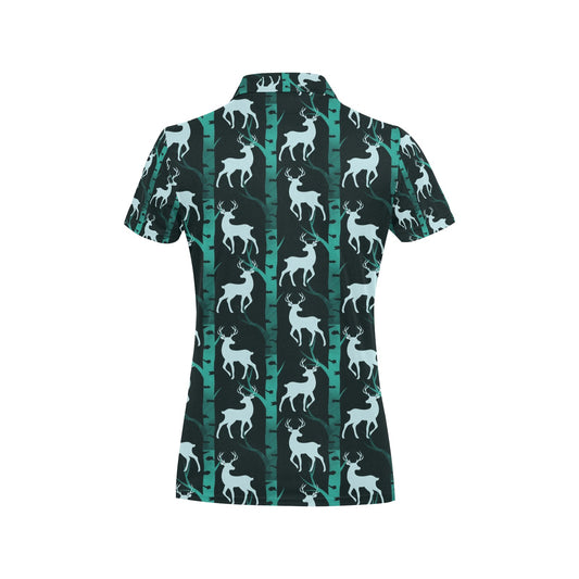 Deer Jungle Print Pattern Women's Polo Shirt