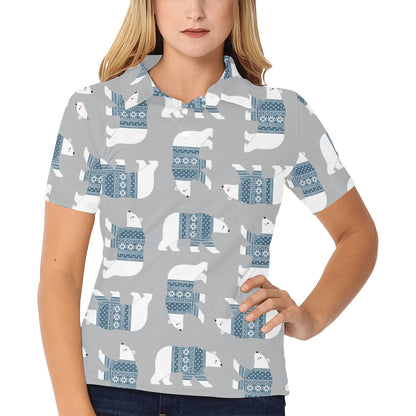 Polar Bear Pattern Print Design A03 Women's Polo Shirt