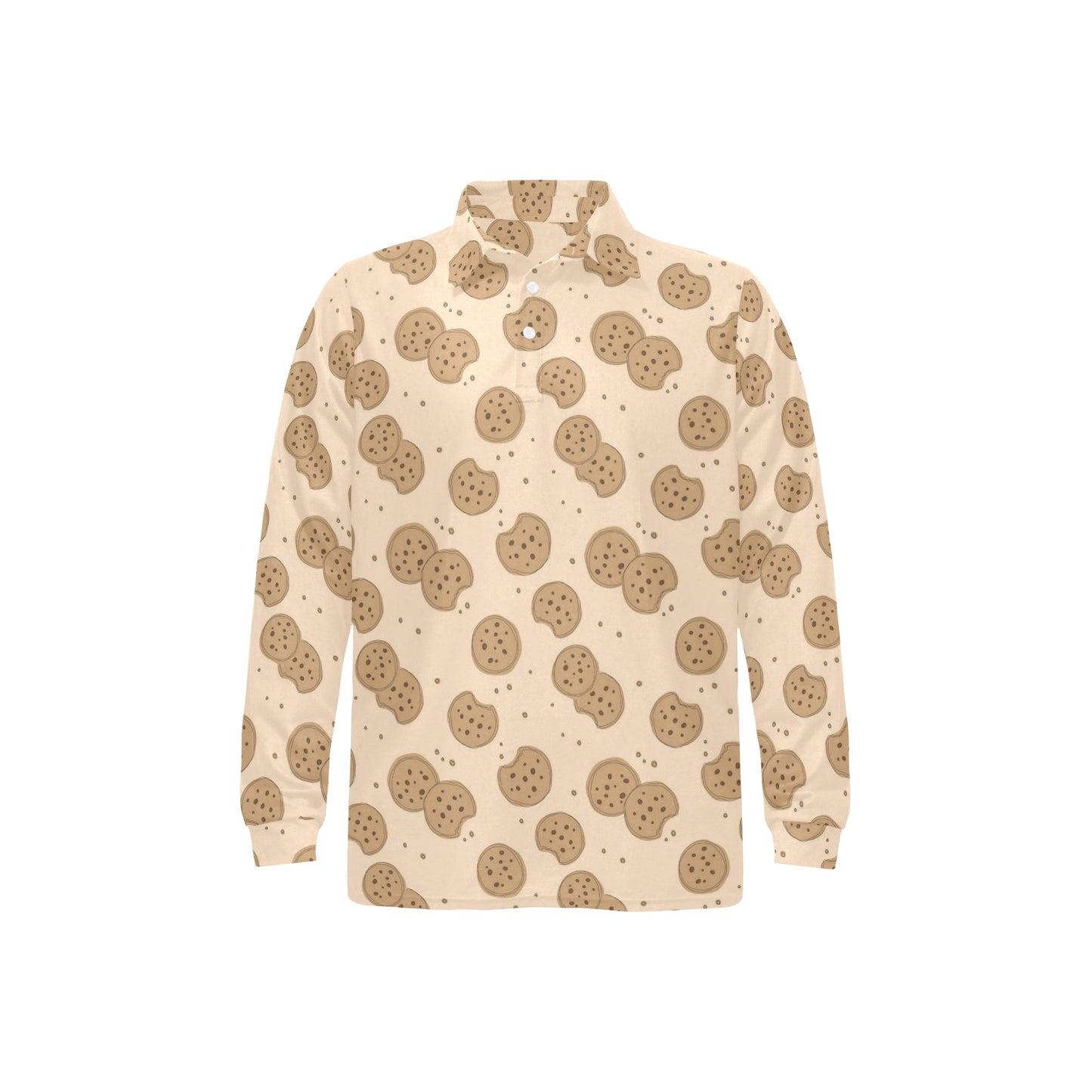 Biscuit Pattern Print Design 02 Long Sleeve Polo Shirt For Men's