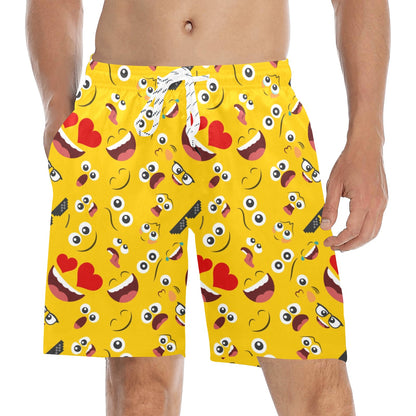 Emoji Face Print Pattern Men's Swim Trunks Beach Shorts