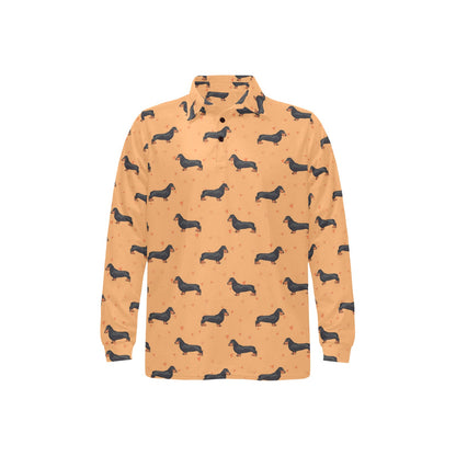 Dachshund Draw Print Pattern Long Sleeve Polo Shirt For Men's