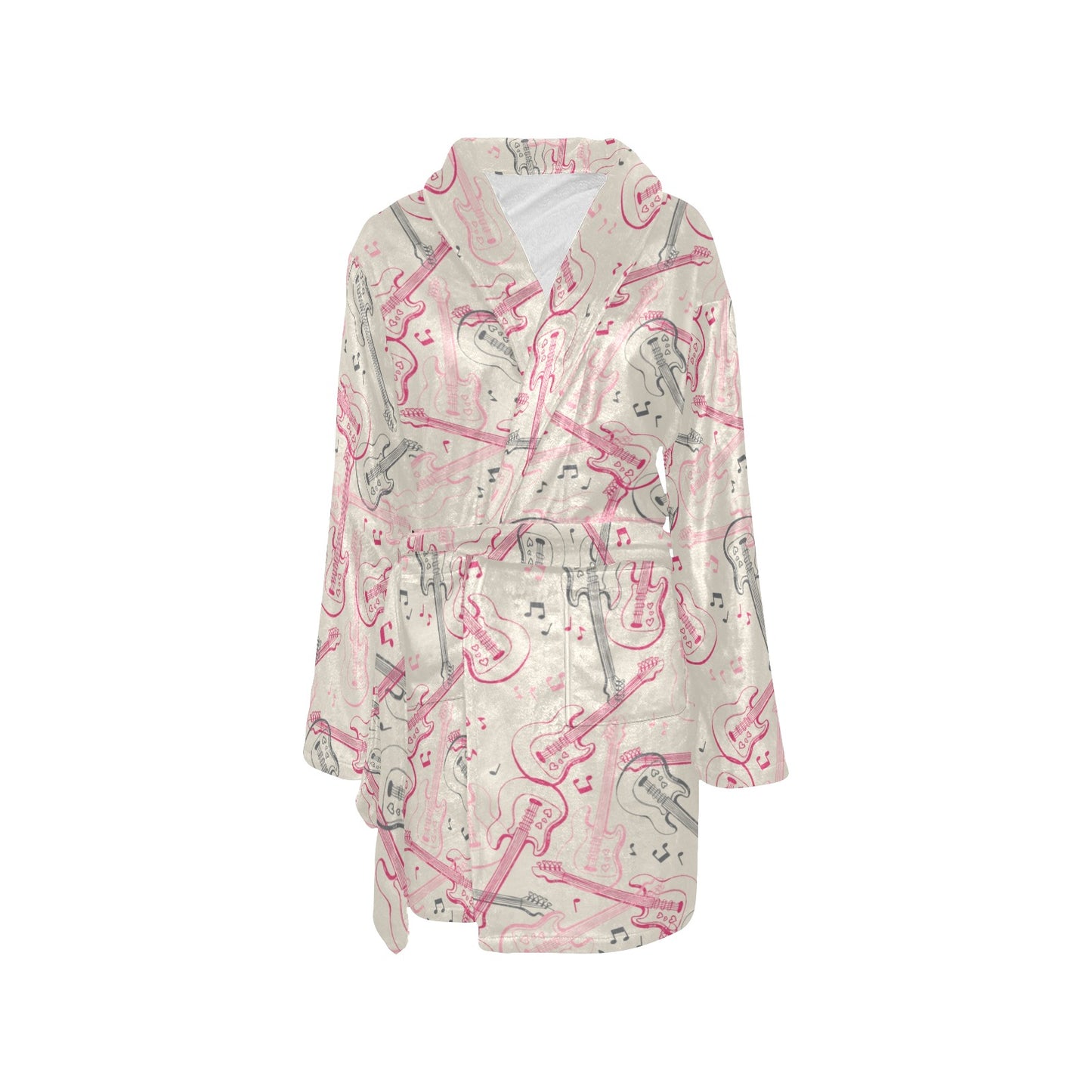 Bass Guitar Pattern Print Design 02 Women's Fleece Robe