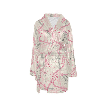 Bass Guitar Pattern Print Design 02 Women's Fleece Robe