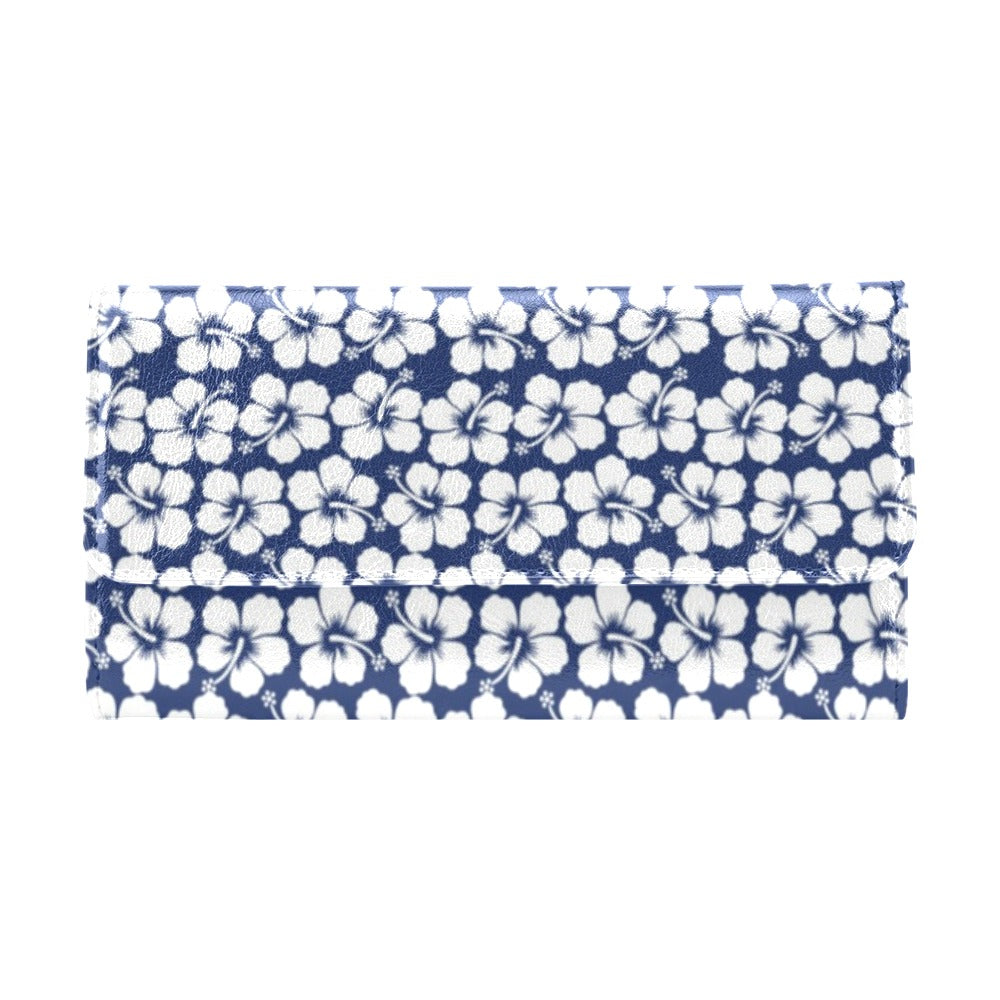 Hibiscus Blue Hawaiian Flower Pattern Women's Trifold Wallet