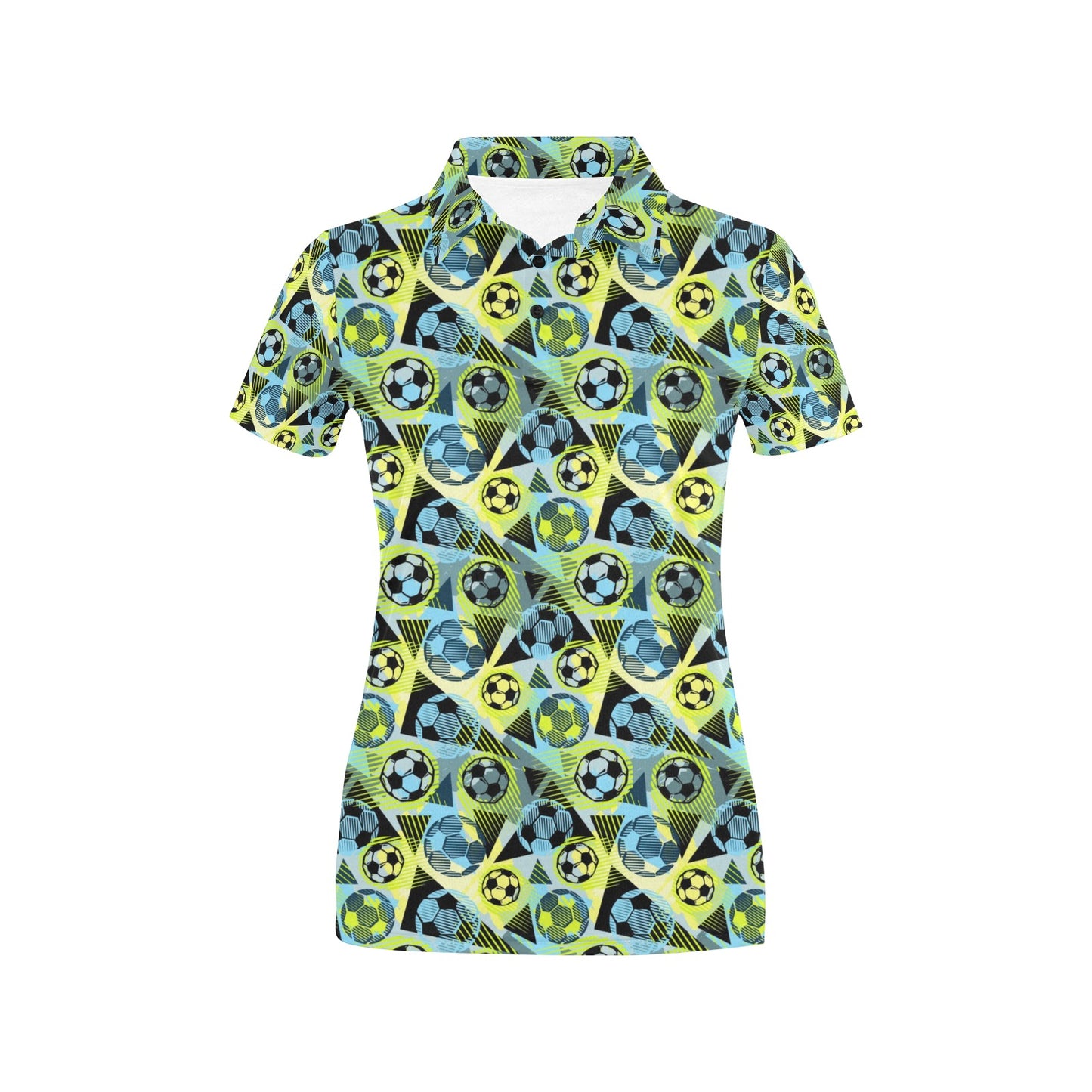 Soccer Ball Themed Print Design Women's Polo Shirt