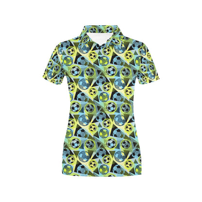 Soccer Ball Themed Print Design Women's Polo Shirt