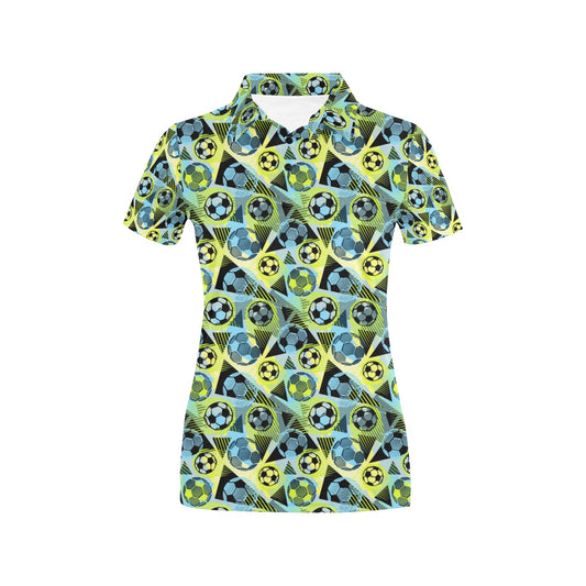 Soccer Ball Themed Print Design Women's Polo Shirt