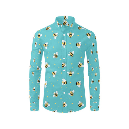 Bee With Dot Print Design LKS309 Men's Long Sleeve Dress Shirt