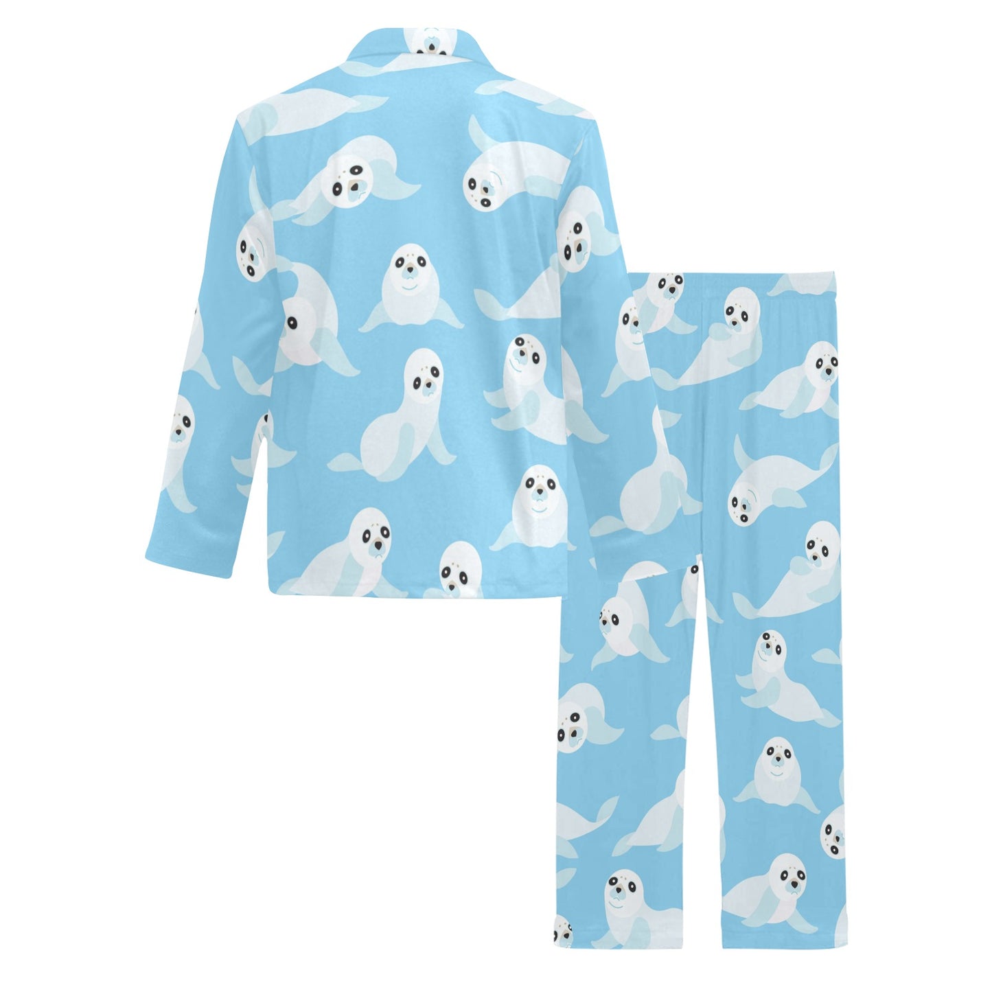 Sea Lion Cute Pattern Print Design 03 Men's Long Pajama Set