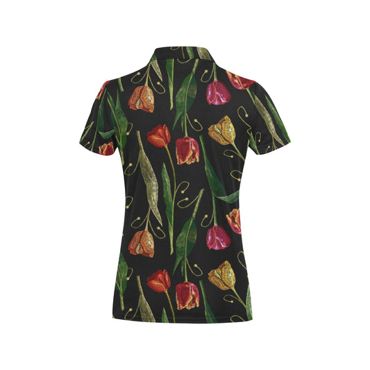 Tulip Embroidered Pattern Print Design TP01 Women's Polo Shirt