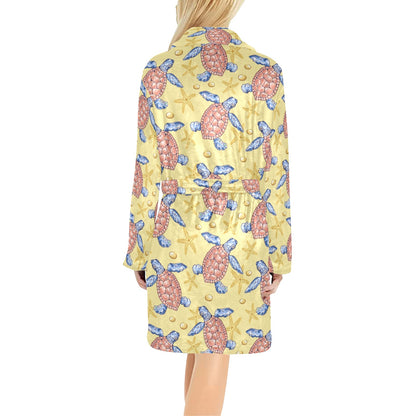 Sea Turtle Pattern Print Design T06 Women's Fleece Robe