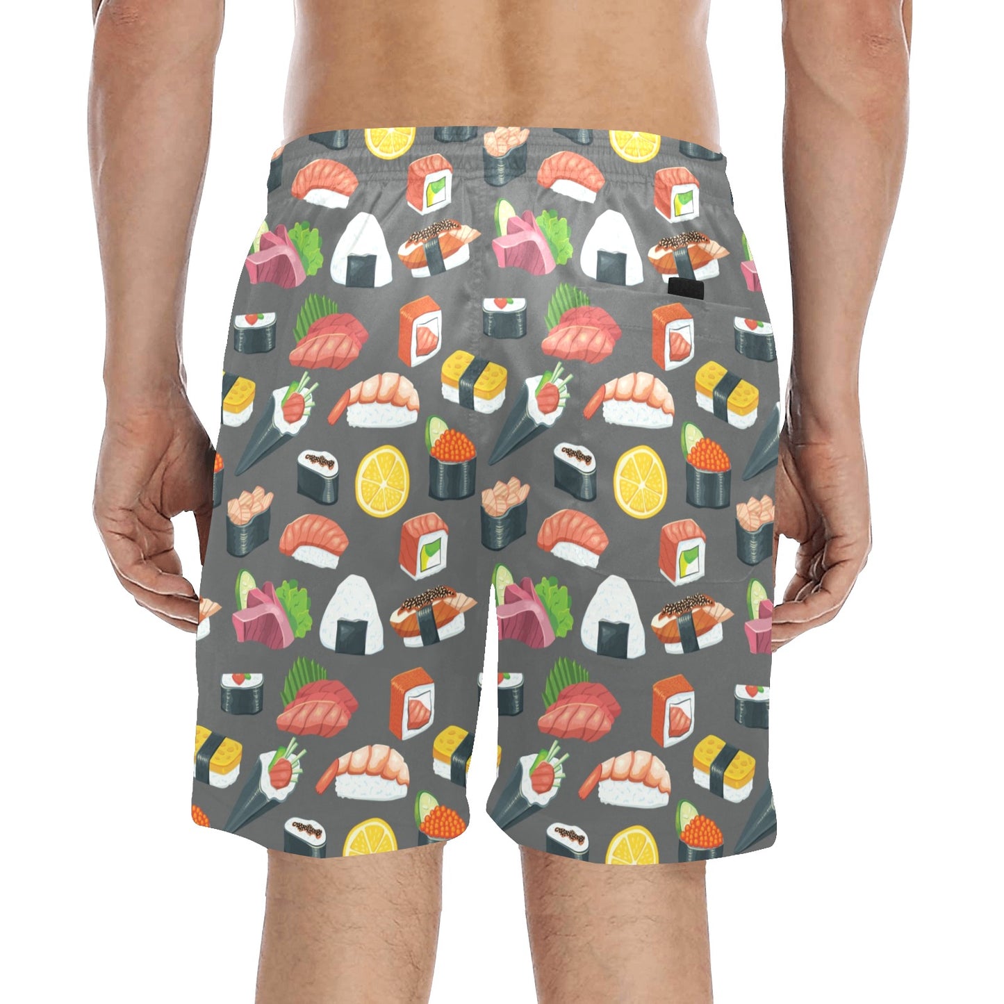 Sushi Print Design LKS302 Men's Swim Trunks Beach Shorts