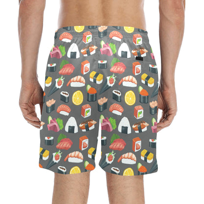 Sushi Print Design LKS302 Men's Swim Trunks Beach Shorts