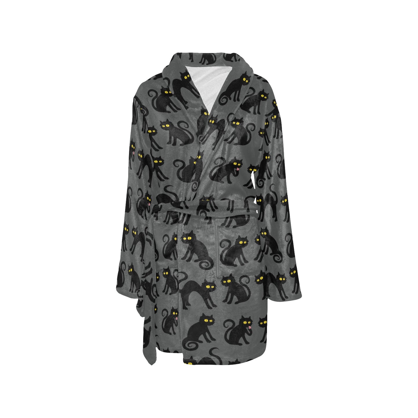 Black Cat Cute Print Pattern Women's Fleece Robe