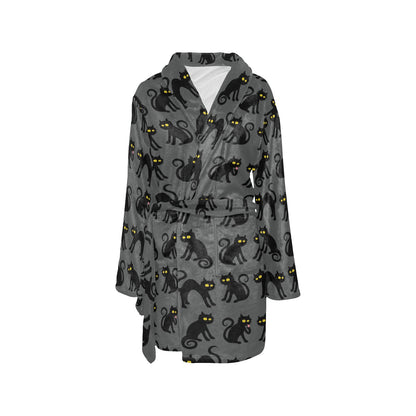 Black Cat Cute Print Pattern Women's Fleece Robe