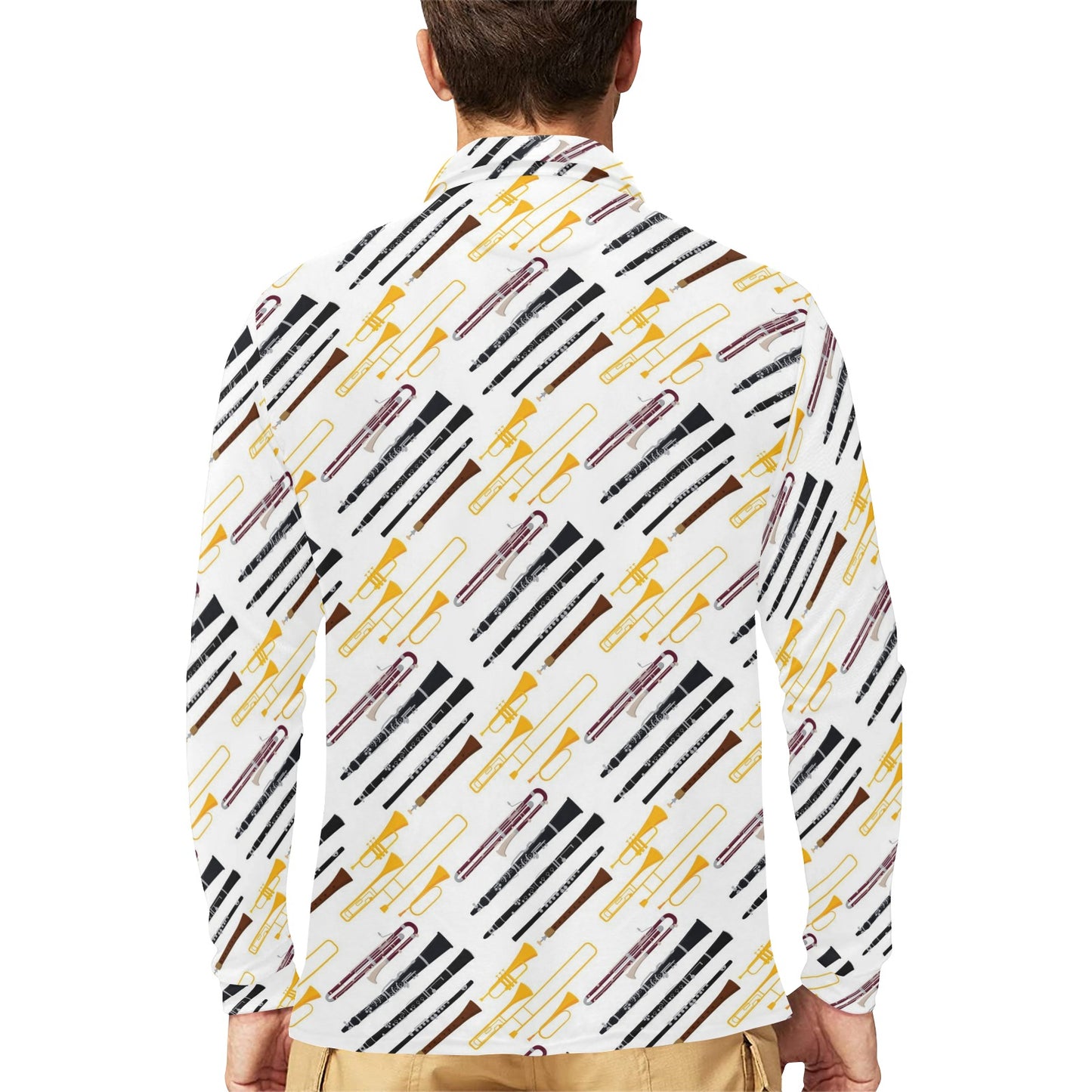 Clarinet Pattern Print Design 01 Long Sleeve Polo Shirt For Men's