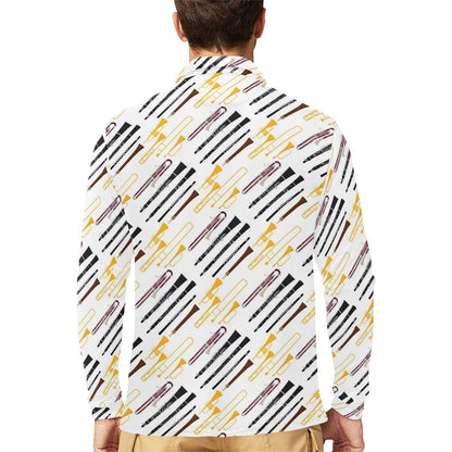 Clarinet Pattern Print Design 01 Long Sleeve Polo Shirt For Men's