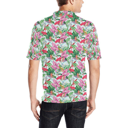 Tropical Flower Print Design LKS304 Men Polo Shirt