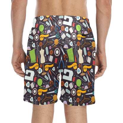 Sewing Equipment Print Design LKS308 Men's Swim Trunks Beach Shorts