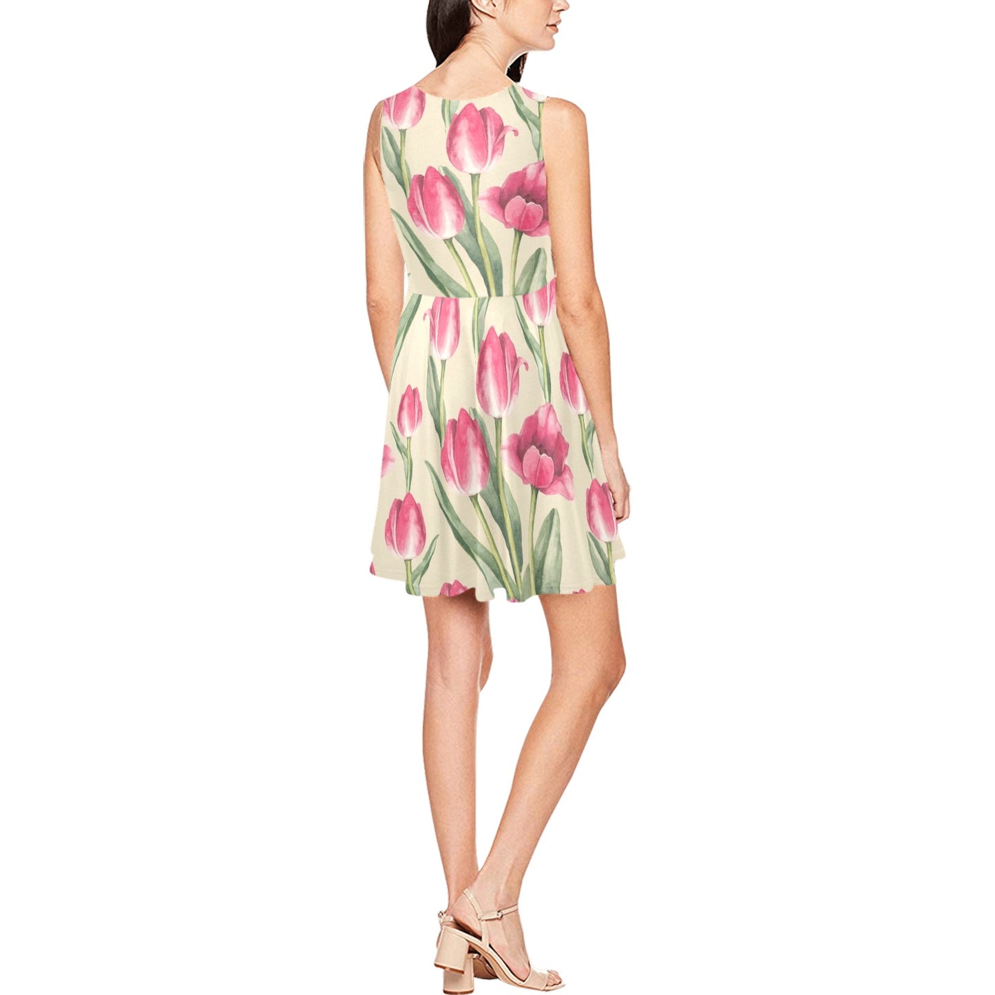 Tulip Pink Pattern Print Design TP06 Sleeveless Dress