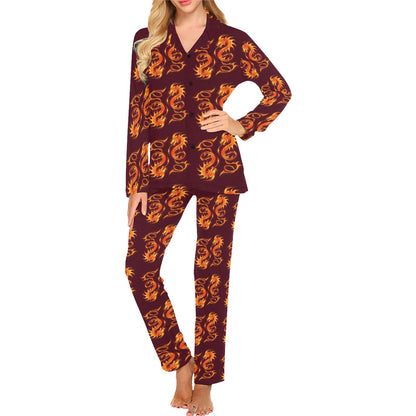 Dragons Fire Design Women's Long Pajama Set