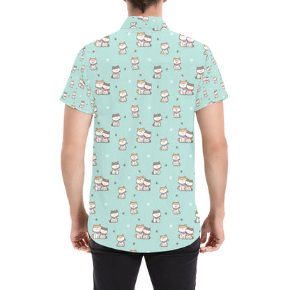 Shiba Inu Print Design LKS302 Men Short Sleeve Button Up Shirt
