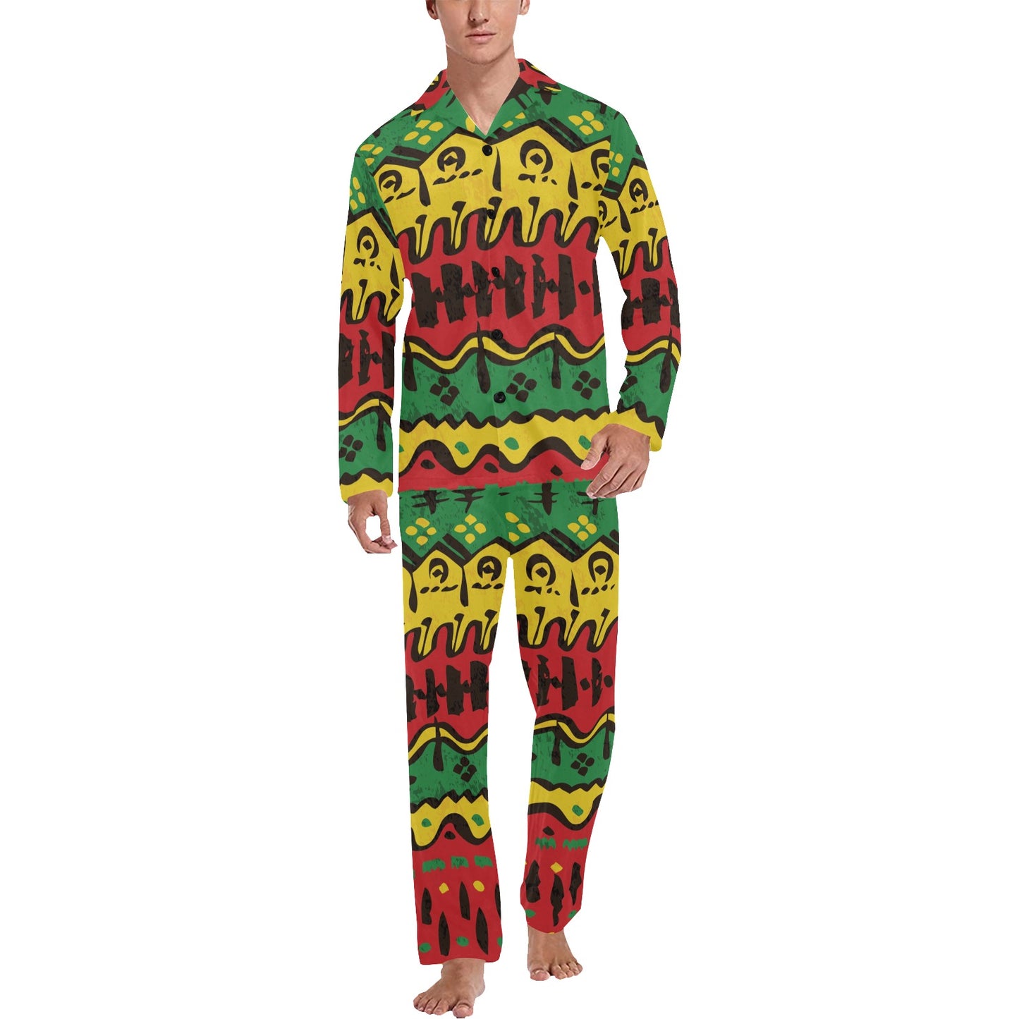 Rasta Pattern Print Design A01 Men's Long Pajama Set