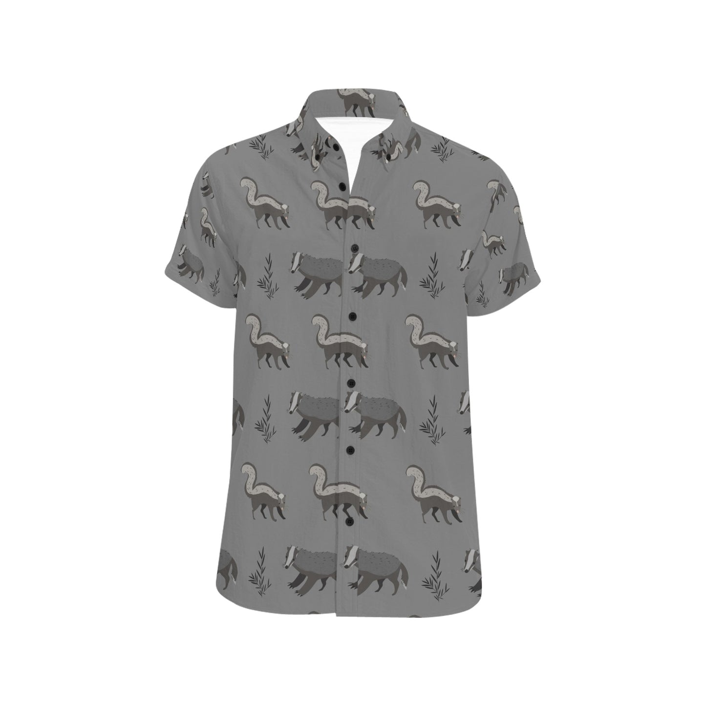 Skunk Print Design LKS301 Men Short Sleeve Button Up Shirt