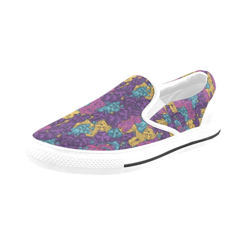Yorkshire Terriers Print Design LKS3010 White Slip Ons Canvas Women's Shoes