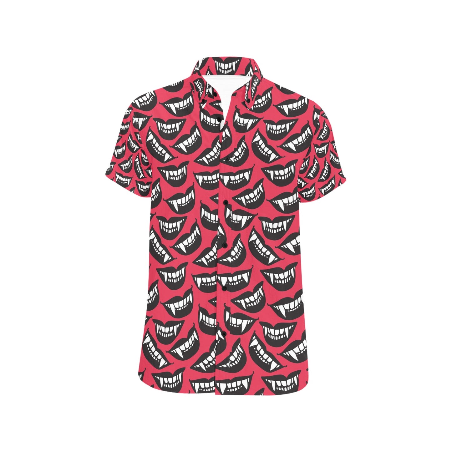 Vampire Lips Print Design LKS305 Men Short Sleeve Button Up Shirt