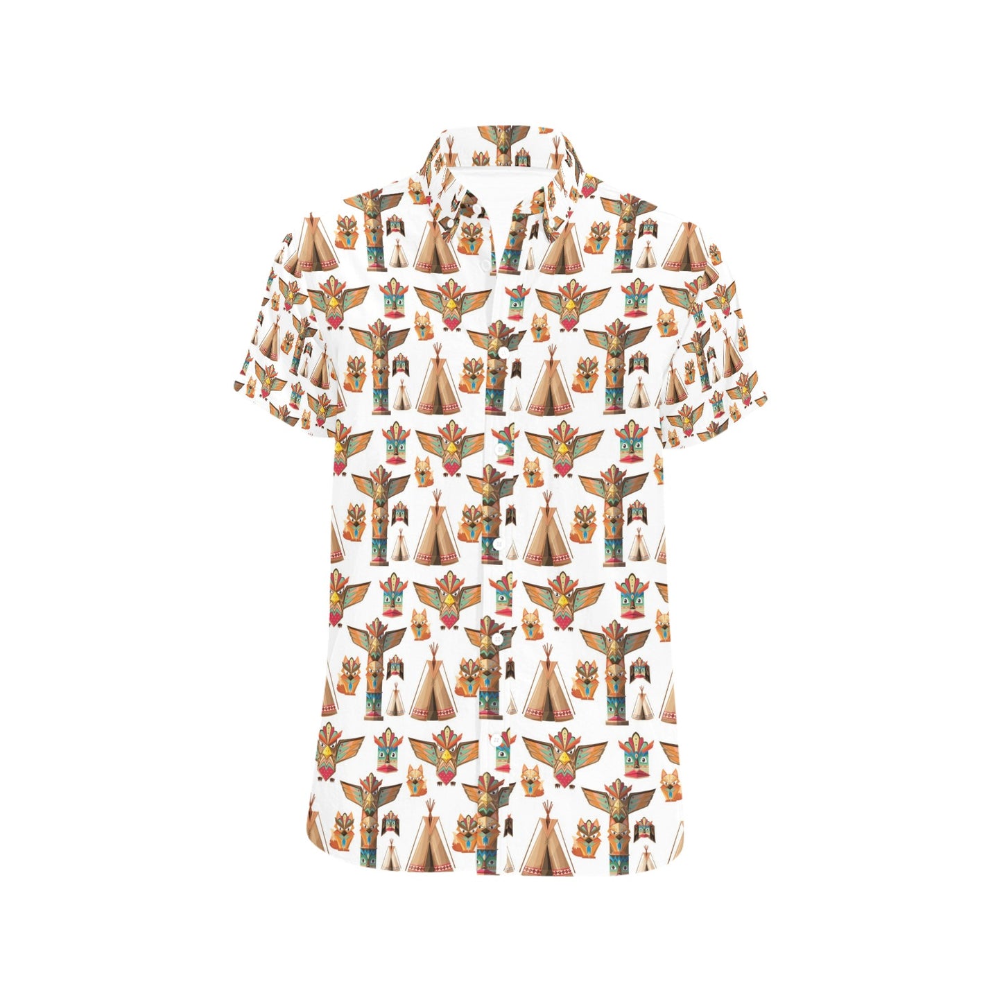 Totem Native Print Design LKS303 Men Short Sleeve Button Up Shirt