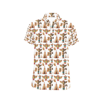 Totem Native Print Design LKS303 Men Short Sleeve Button Up Shirt