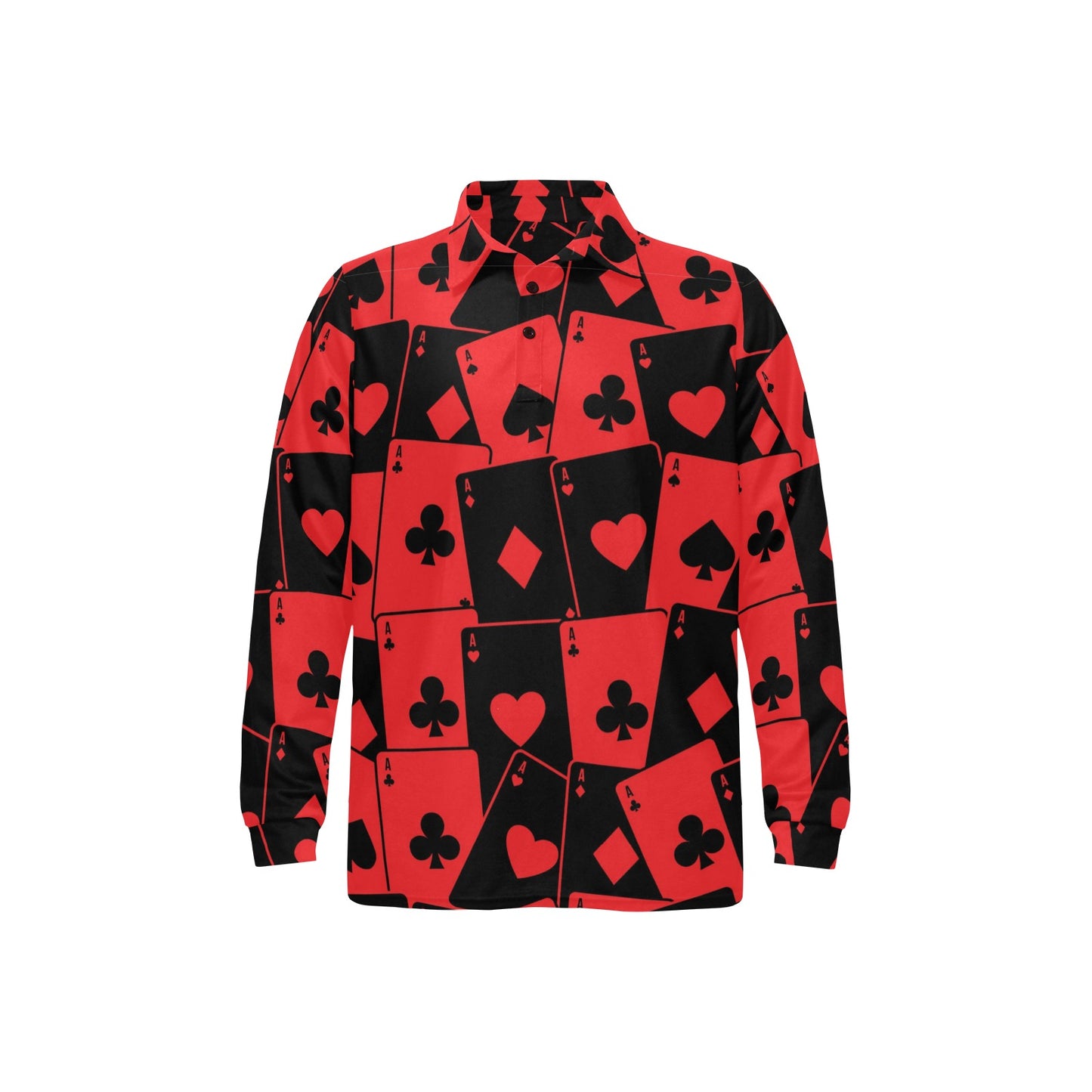 Poker Cards Pattern Print Design A01 Long Sleeve Polo Shirt For Men's